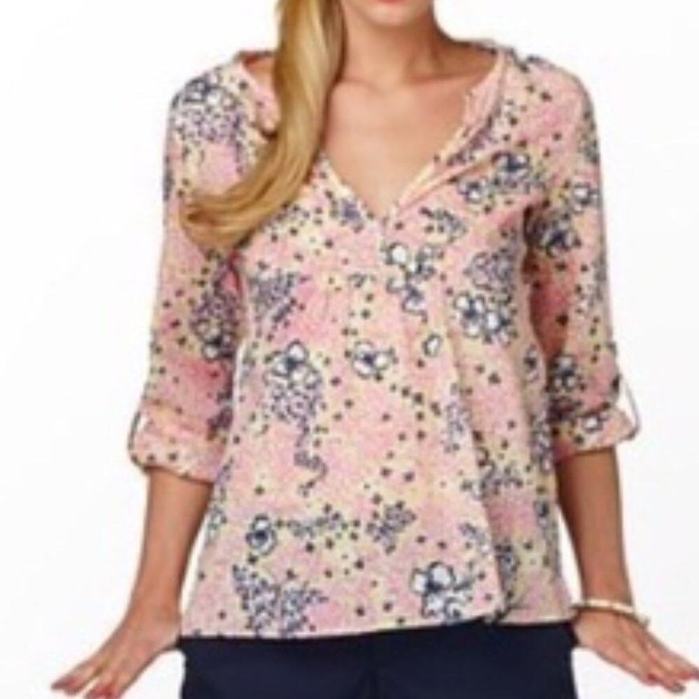 Lilly Pulitzer Clementine Yellow/Pink Blouse Size Med